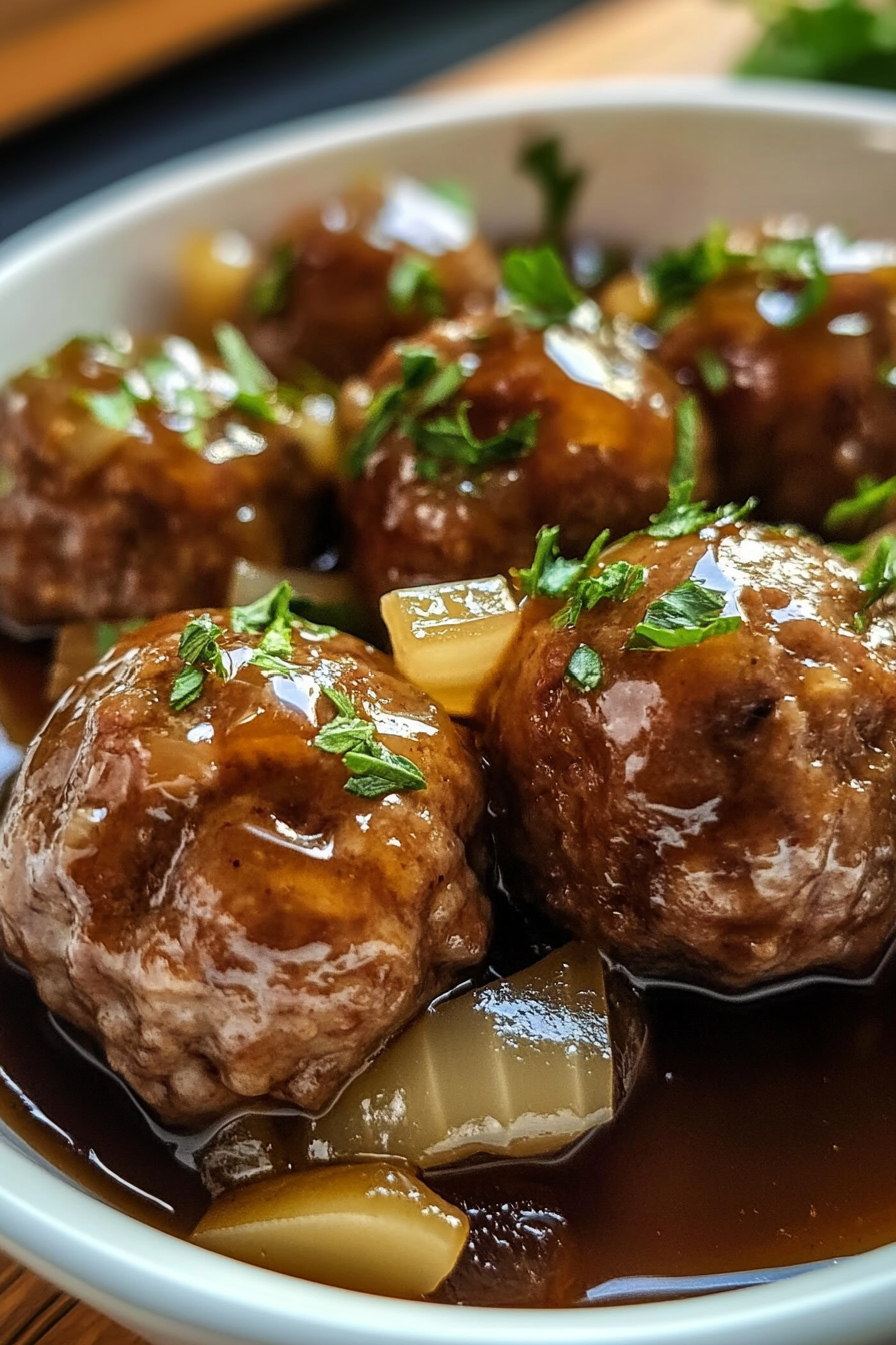 CROCK POT FRENCH ONION BEEF MEATBALLS