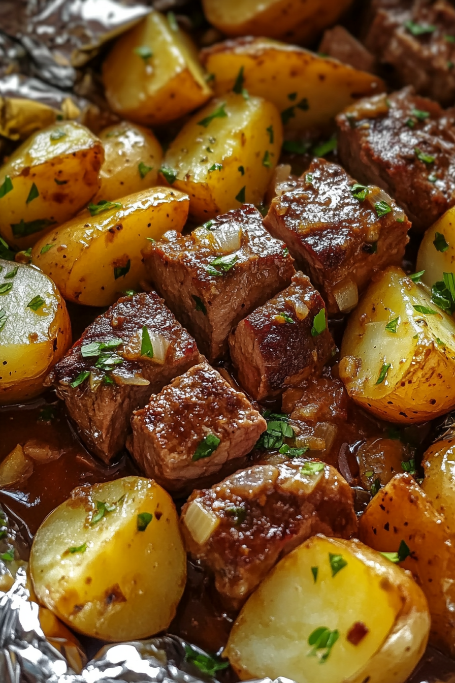 GARLIC STEAK & POTATO FOIL PACKETS