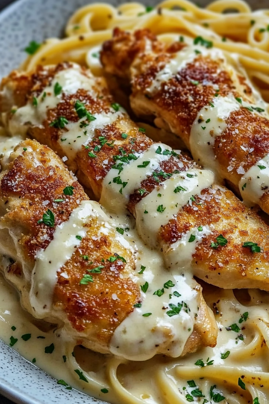 CRISPY CHICKEN WITH CREAMY PASTA