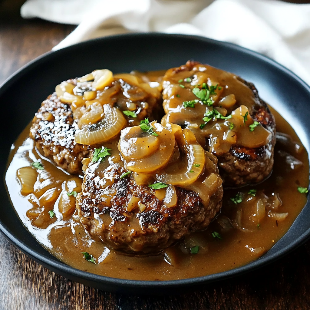 Hamburger Steaks with Onion Mushroom Gravy