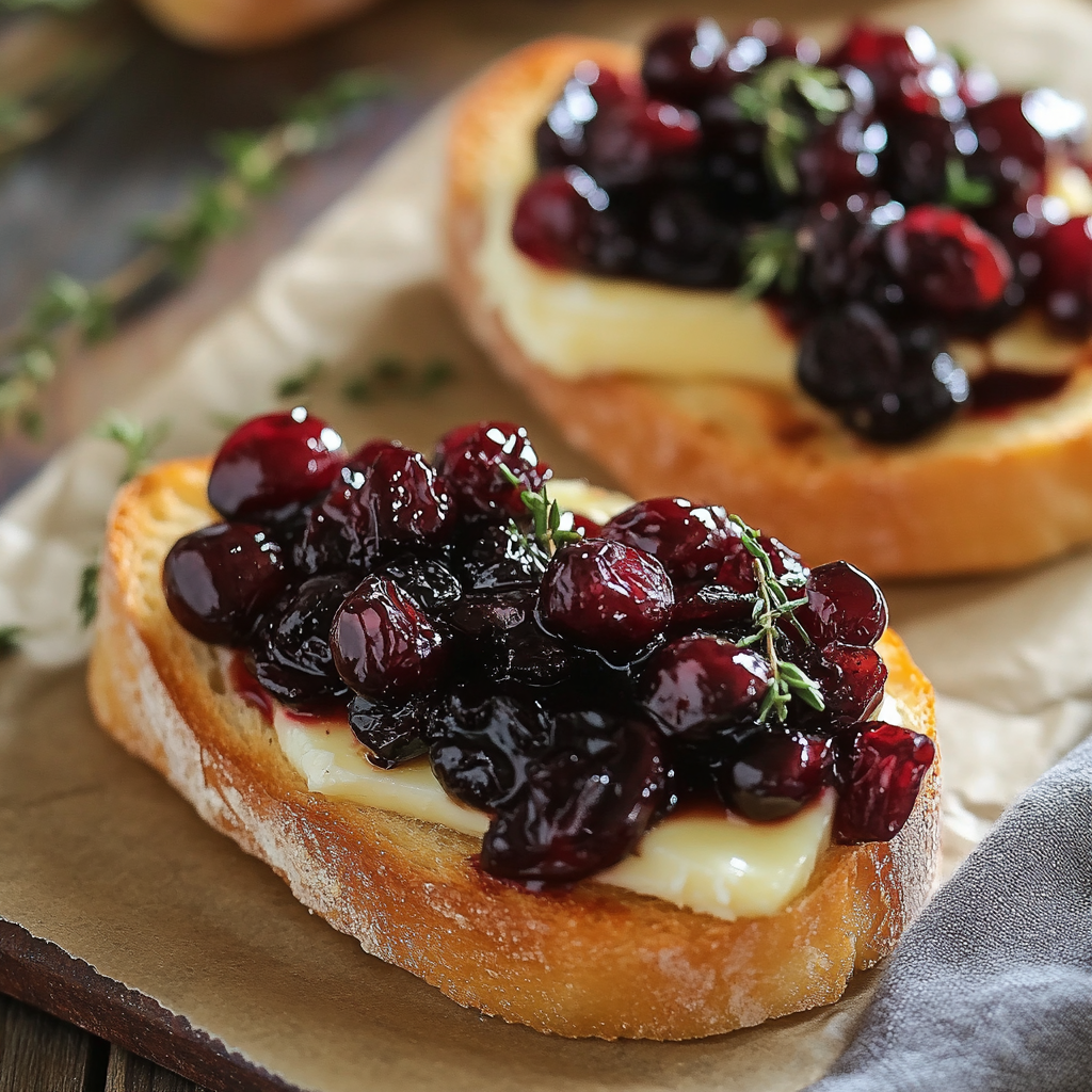 Crispy Crostini with Balsamic Roasted Cranberries and Creamy Brie