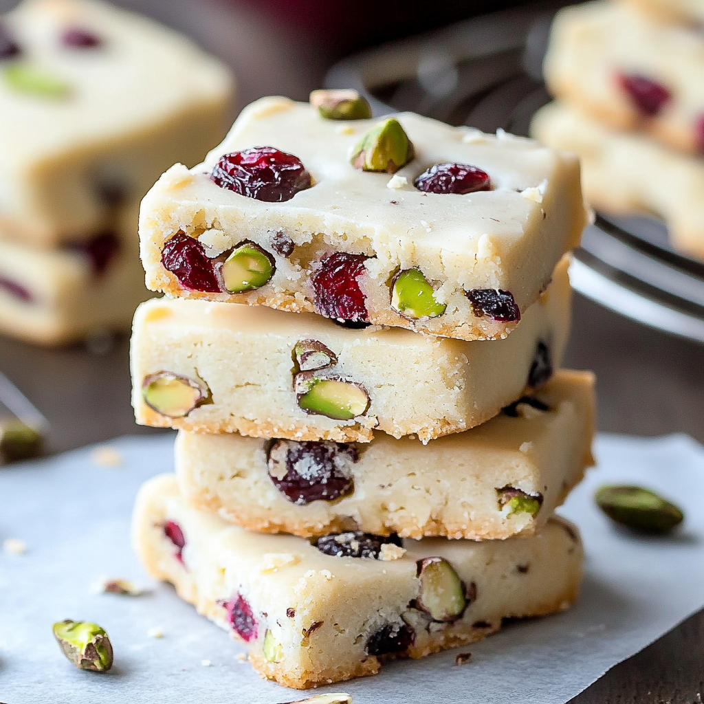 Cranberry Pistachio Shortbread Cookies with White Chocolate