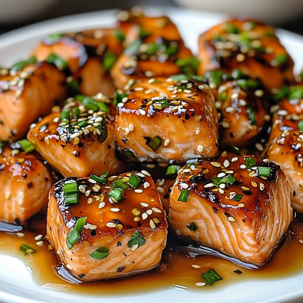 Honey Butter Garlic Glazed Salmon Bites