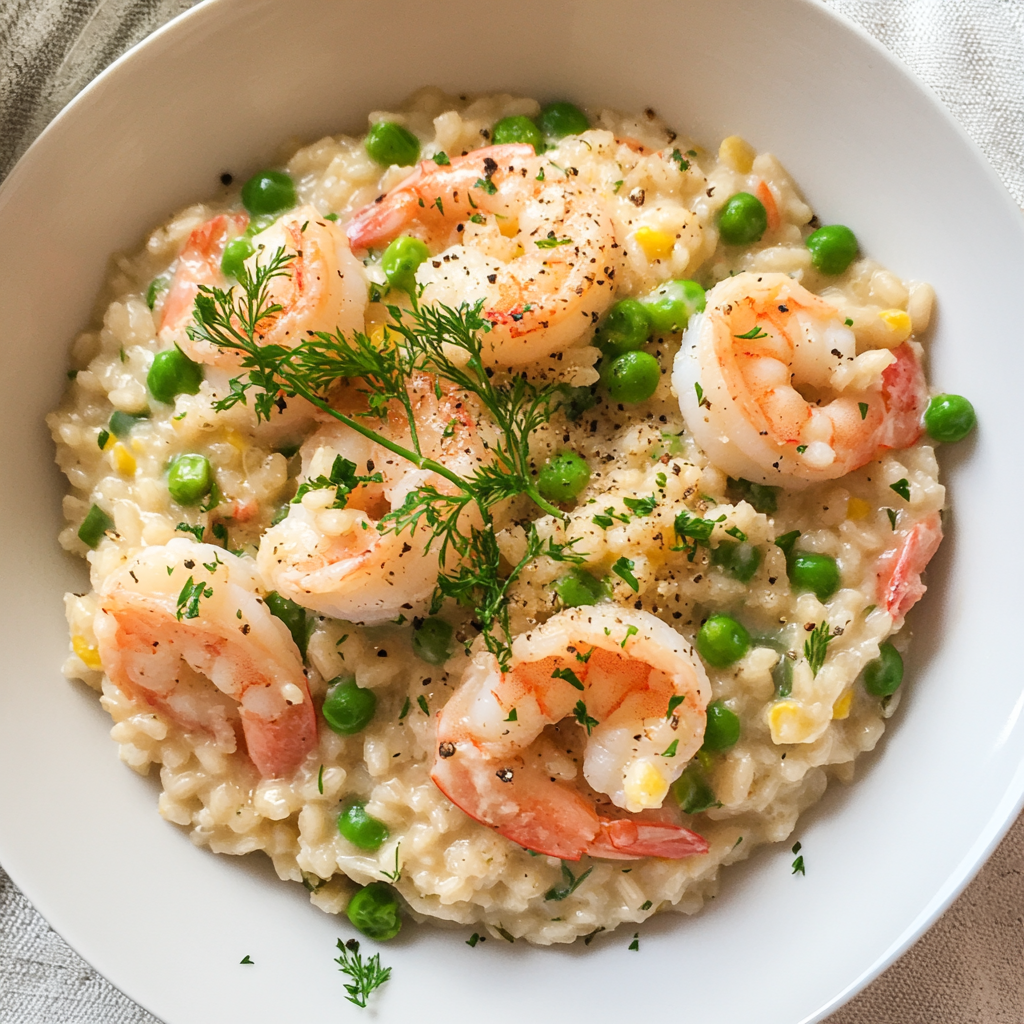 Shrimp risotto with peas