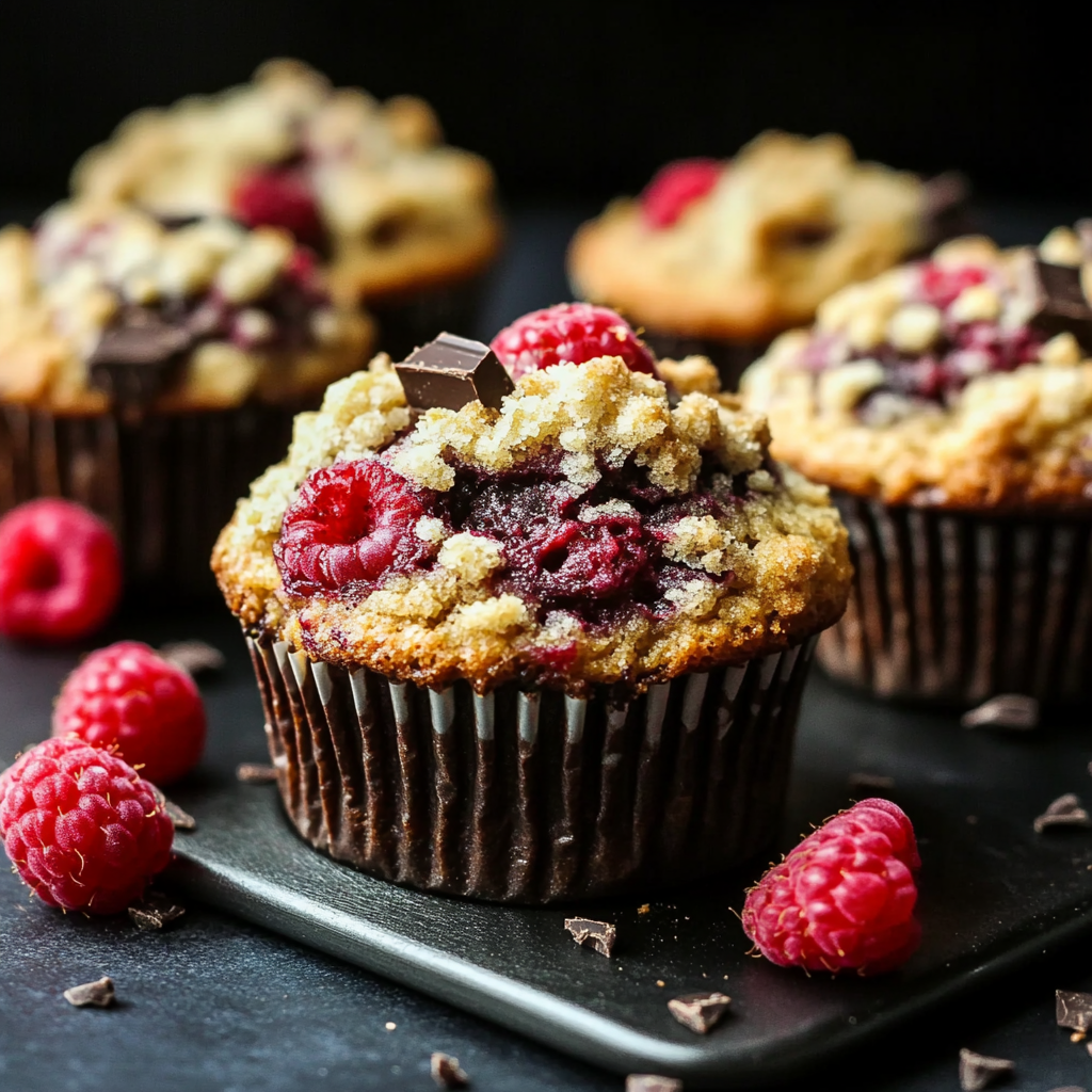 Dark Chocolate Chunk Raspberry Crumb Muffins
