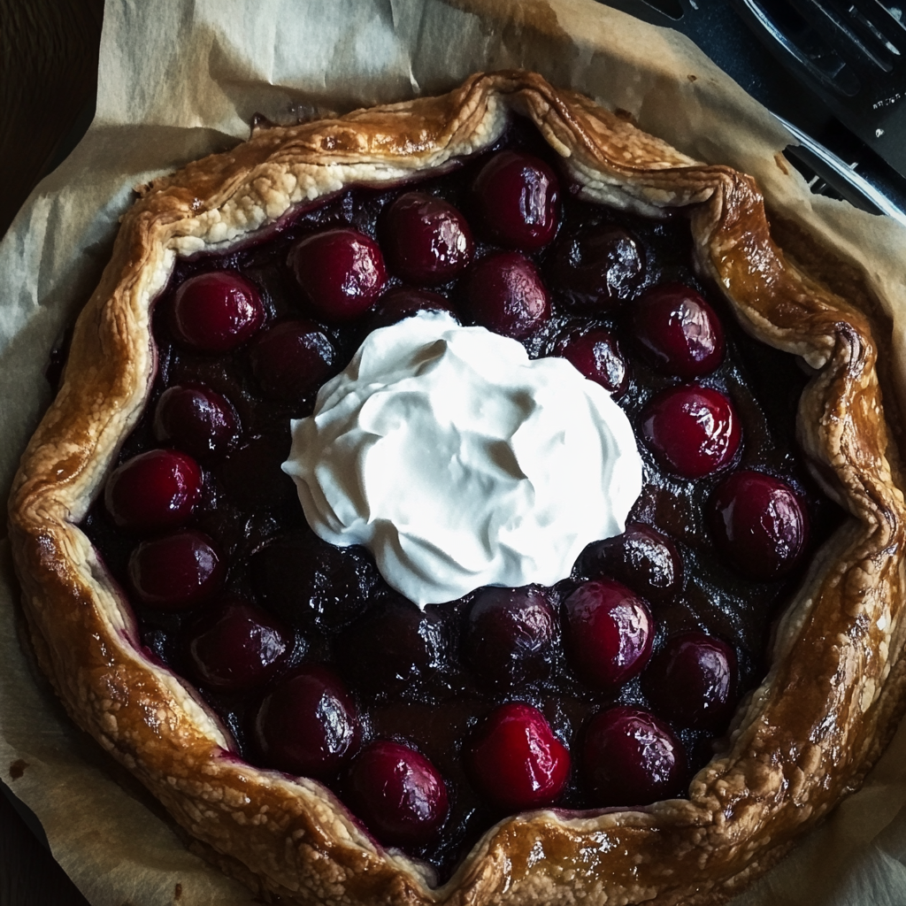 Chocolate Cherry Galette with Whipped Cream Topping