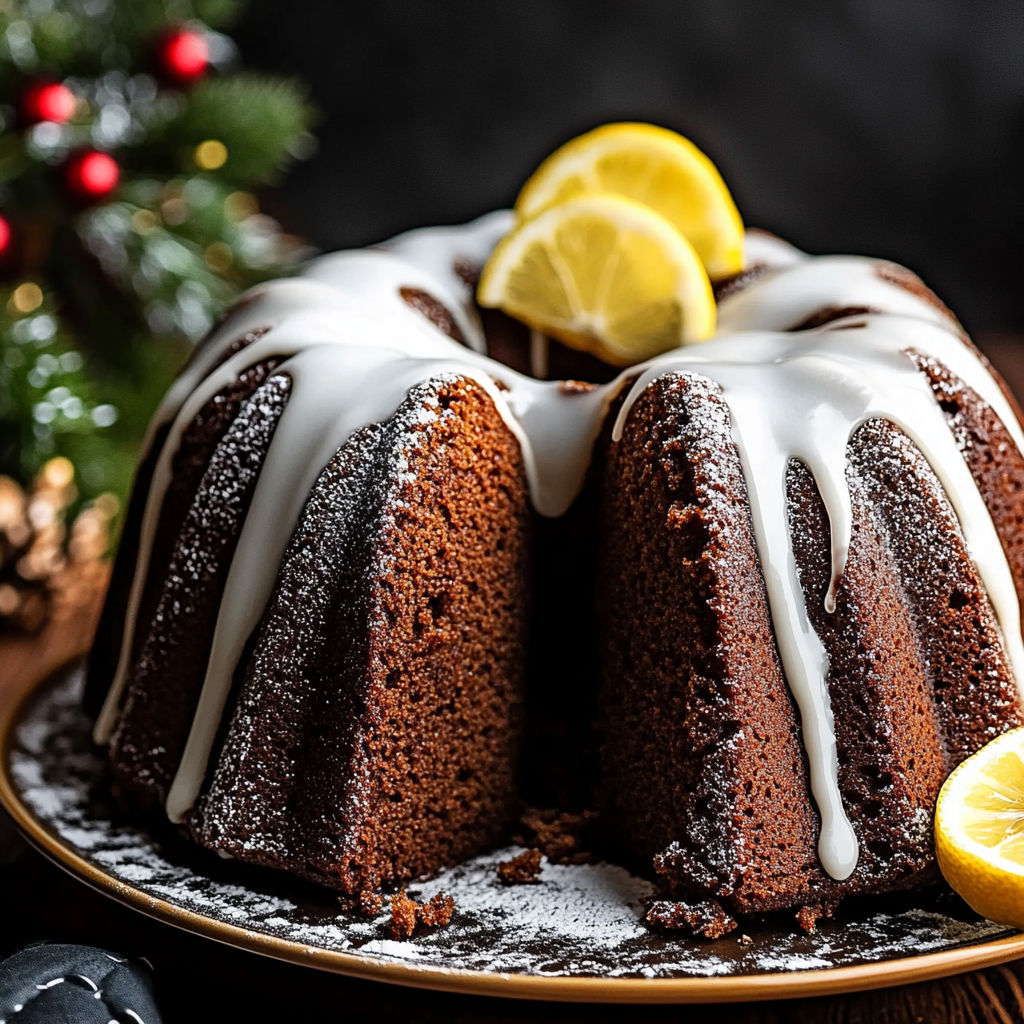 Old-Fashioned Gingerbread Bundt Cake with Lemon Glaze