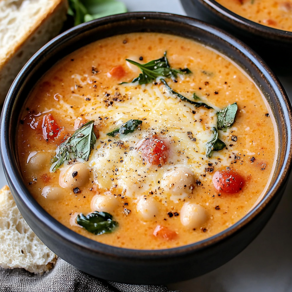 Creamy Parmesan Tomato and Cannellini Bean Soup