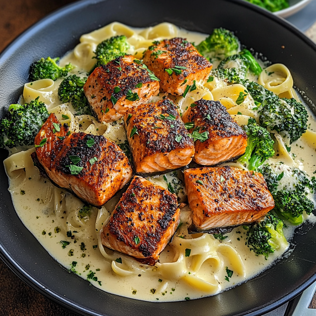 Blackened Salmon and Broccoli Alfredo