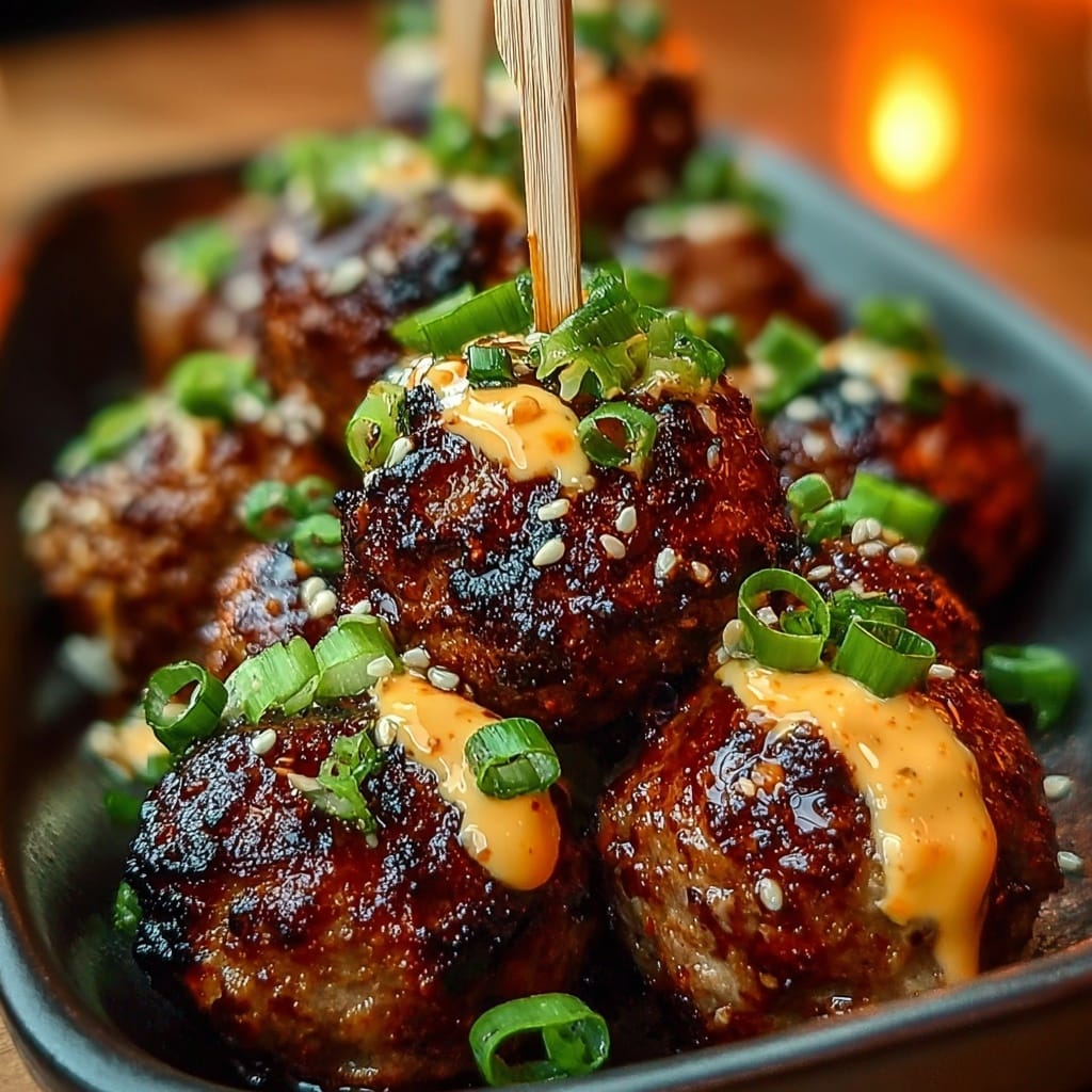 Korean BBQ Meatballs Spicy Mayo