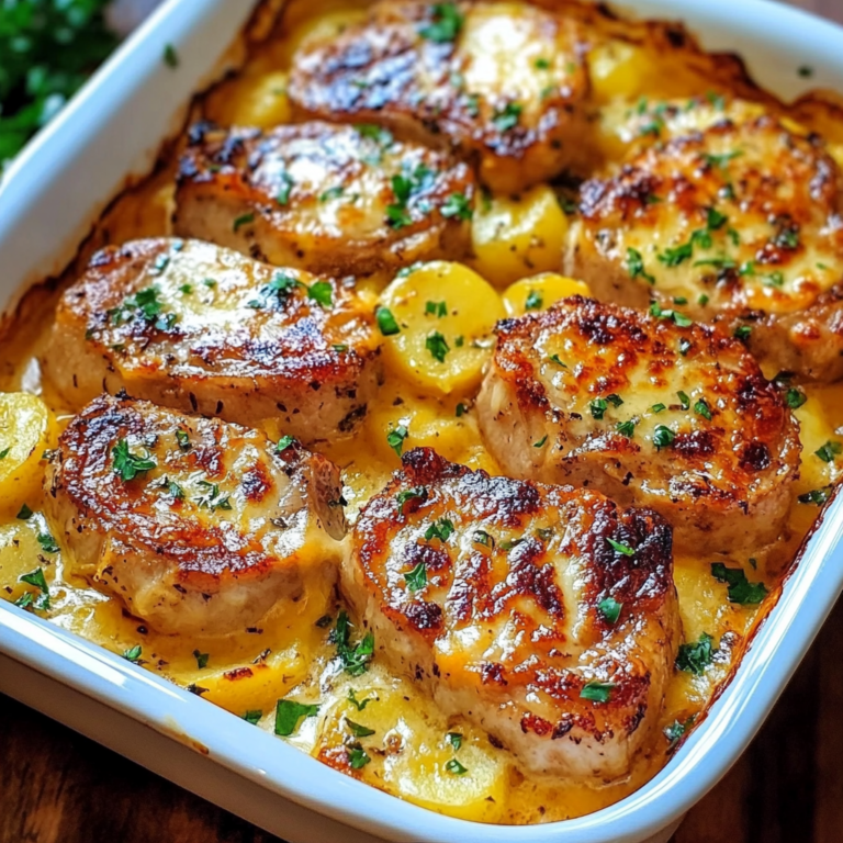Garlic Parmesan Pork Chops with Cheesy Scalloped Potatoes