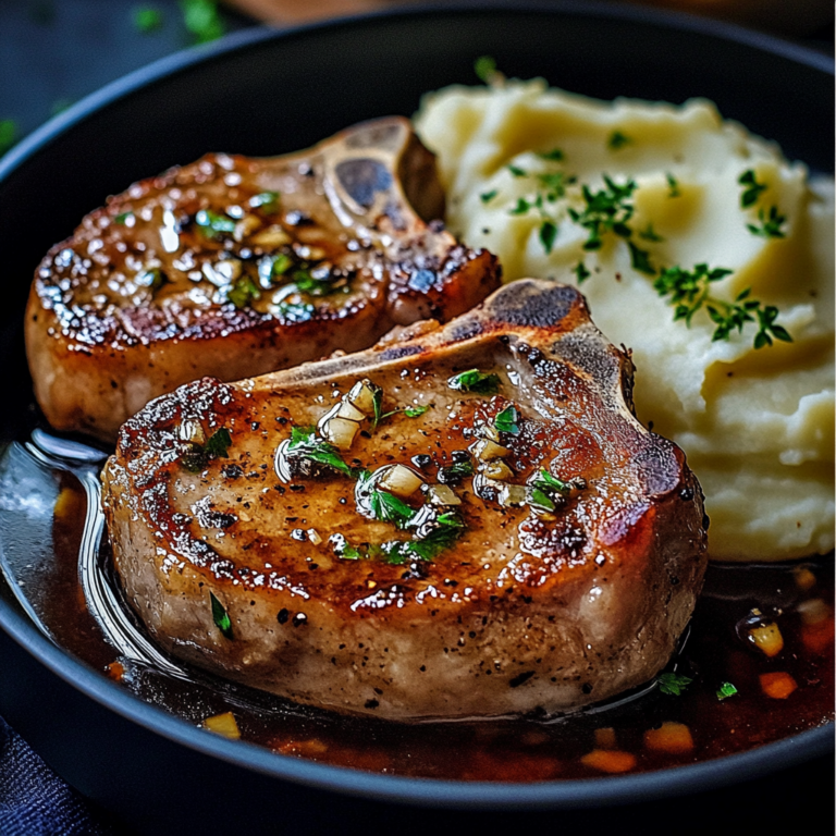 Buttery Garlic Pork Chops with Smooth Mashed Potatoes
