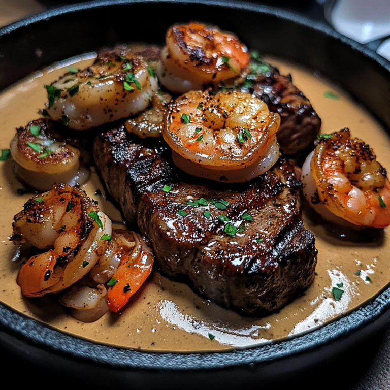 Steak in Creamy Cajun Shrimp Sauce