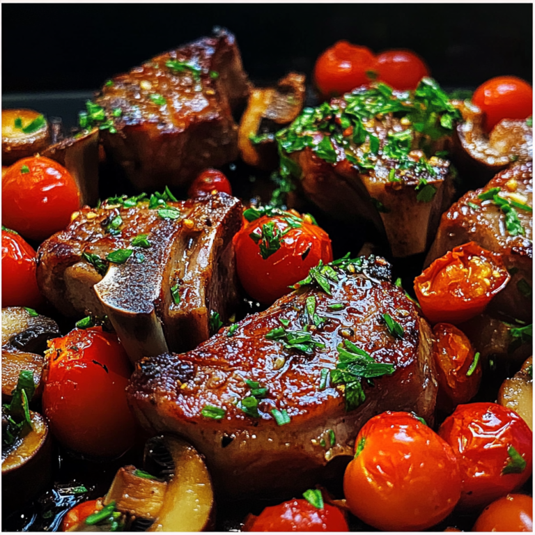 Marinated Greek Lamb Chops with Mushrooms and Tomatoes