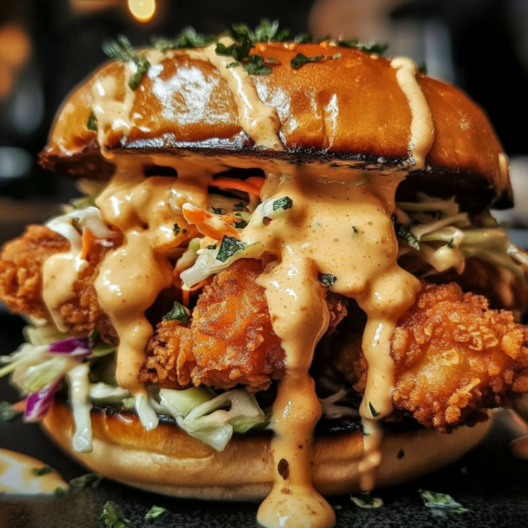 Fried Chicken Sandwich with Spicy Sauce and Coleslaw
