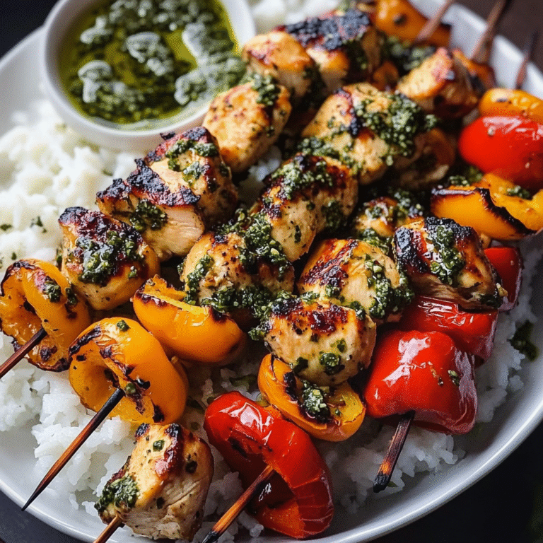 Chicken Skewers and Charred Peppers with Herbaceous Vinaigrette