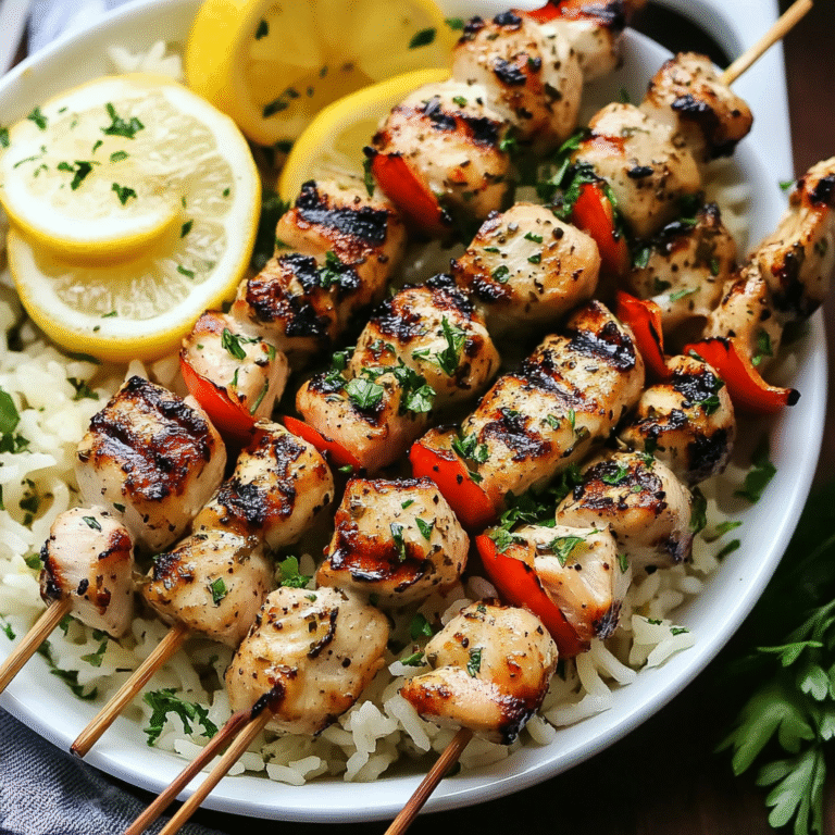 Greek Chicken Skewers with Lemon Rice