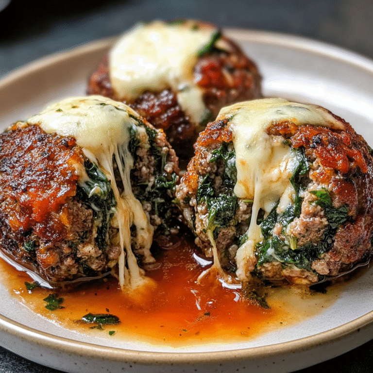 Spinach Garlic Meatballs Stuffed with Mozzarella