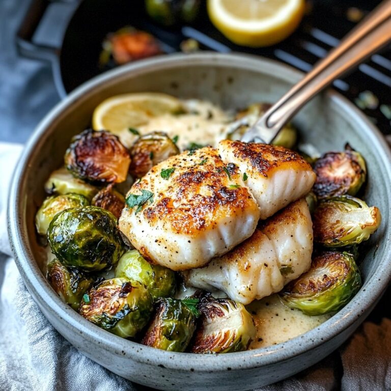 Lemon Garlic Butter Cod Bowls with Roasted Brussels Sprouts