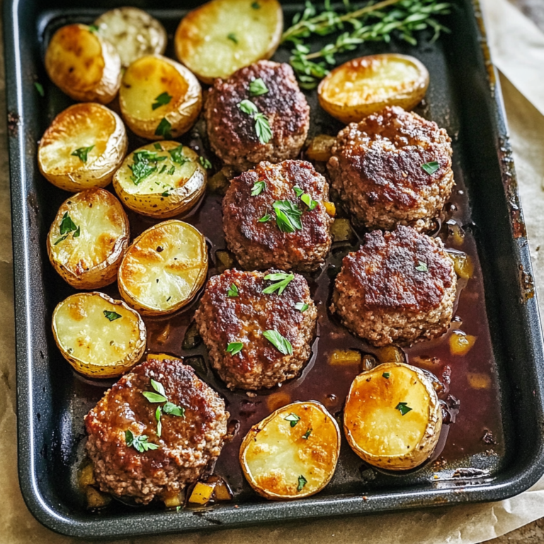 Sheet Pan Mini Meatloaf with Roasted Potatoes