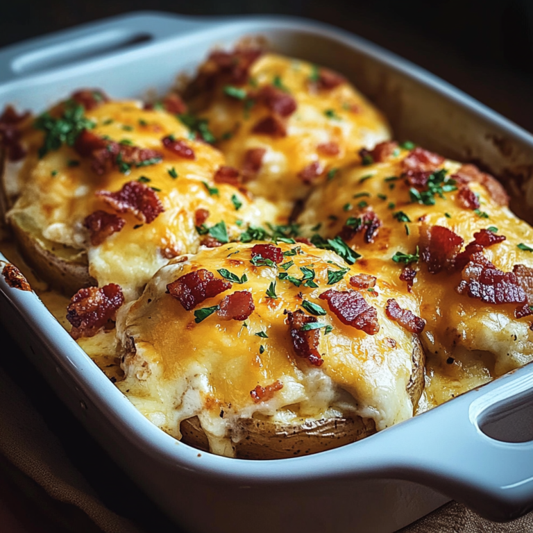 Creamy Cheddar Bacon Chicken Baked Potatoes