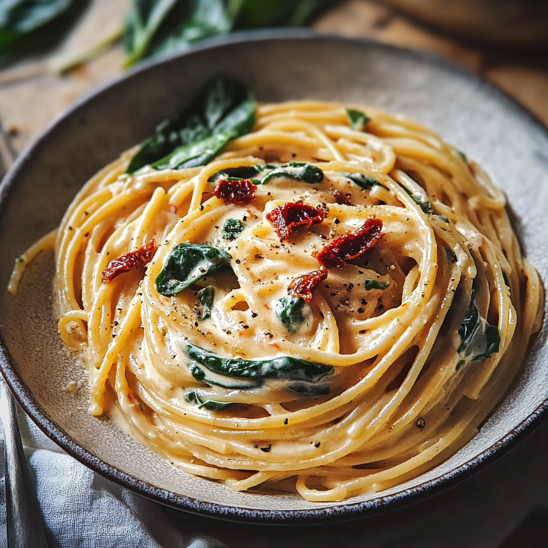 Spaghetti with Spinach and Sun-Dried Tomato Cream Sauce
