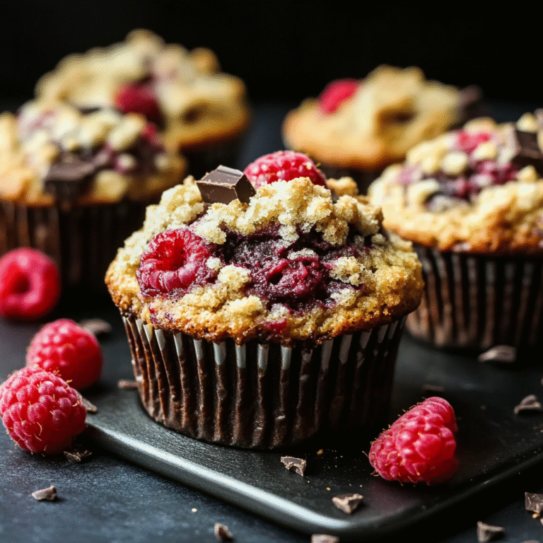 Dark Chocolate Chunk Raspberry Crumb Muffins