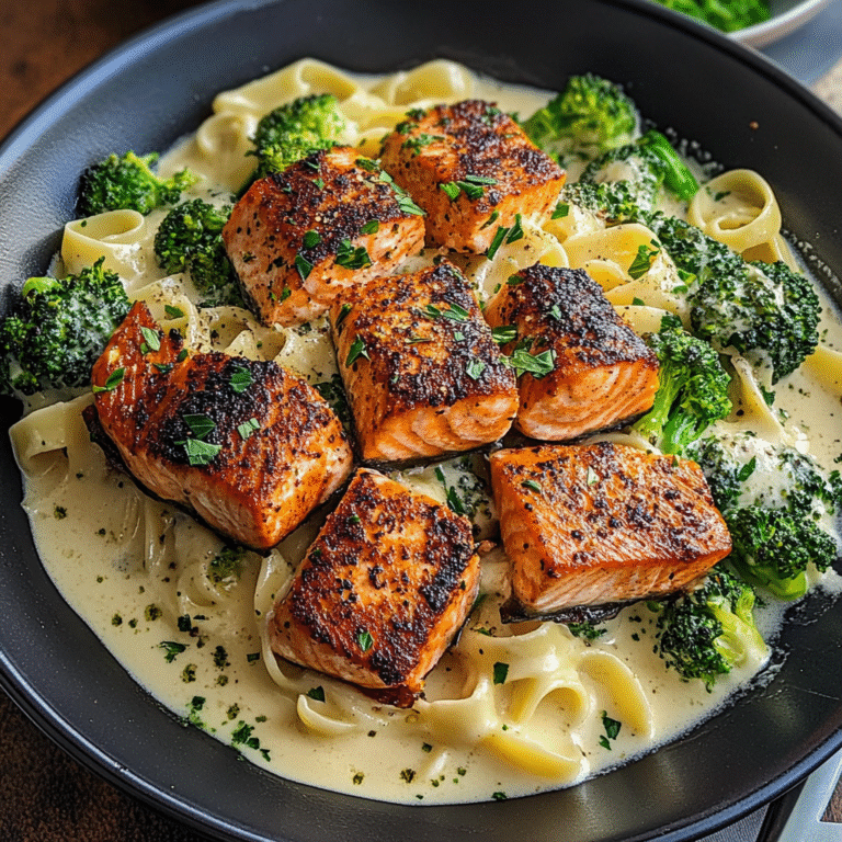 Blackened Salmon and Broccoli Alfredo