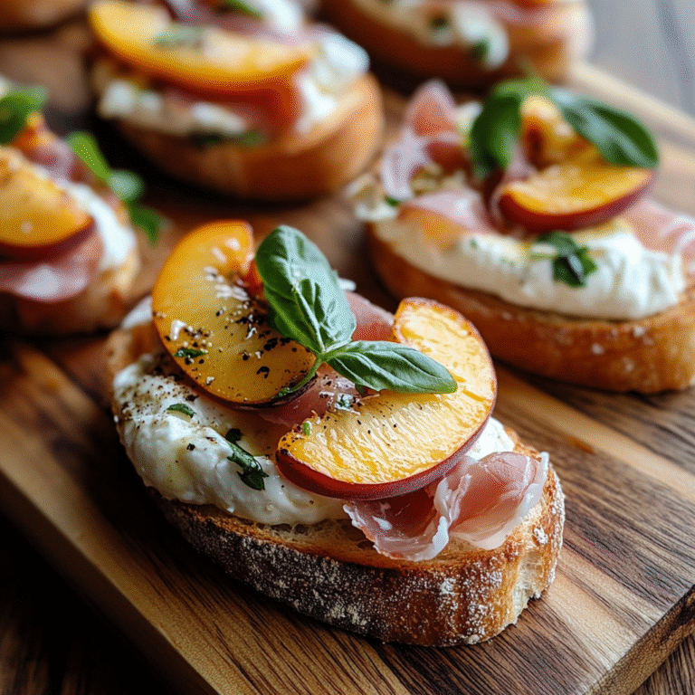 Cheesy Burrata Crostini with Prosciutto and Peaches